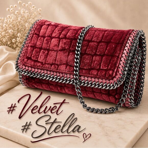 Stella McCartney Handbags - Stella McCartney *Scarlet Red* Velvet Chain Strap Hand Bag